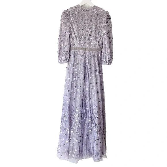 Mac Duggal 93805 Women‎ SZ 8 Floral Applique Puff Sleeve High Neck Gown Lavender - Picture 6 of 7
